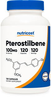 Nutricost Pterostilbene – bouteille de capsules, pratique et sans OGM.