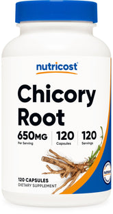 Nutricost Racine de Chicorée: bouteille de 120 capsules facile à intégrer au quotidien.