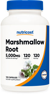 Nutricost Racine de Guimauve – bouteille avec étiquette et capsules pour une prise pratique.