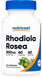 Nutricost Rhodiola Rosea 500 mg – capsules faciles à avaler pour soutenir l'énergie.