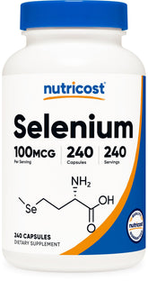 Nutricost Selenium, bouteille de capsules pratique pour l’usage quotidien.