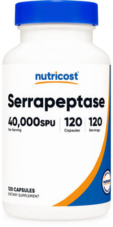 Nutricost Serrapeptase, bouteille 120 capsules, format pratique pour votre supplément quotidien.