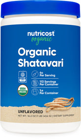 Nutricost Shatavari biologique: bouteille de poudre prête à être ajoutée à vos boissons.