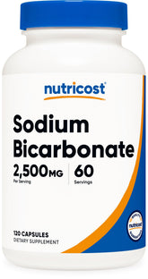 Nutricost Sodium Bicarbonate: bouteille de 120 capsules pour une utilisation quotidienne et vegan.