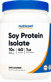 Nutricost protéine de soja isolée en poudre, bouteille 1 lb, source pratique de protéines végétales.