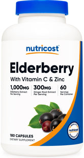 Nutricost Sureau et Gingembre – bouteille, soutien immunitaire quotidien.