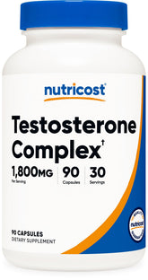 Nutricost Testosterone Support Complex, bouteille, soutien potentiel d'énergie et concentration.
