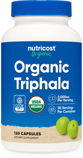 Nutricost Triphala – bouteille avec capsules, soutien potentiel à la routine bien-être.