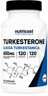 Nutricost Turkesterone, bouteille-capsules, énergie potentielle et récupération après l'effort