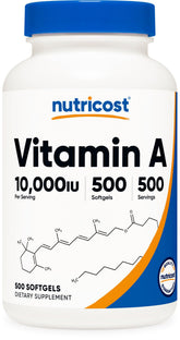 Nutricost Vitamine A 10 000 UI – bouteille, apport quotidien pratique.