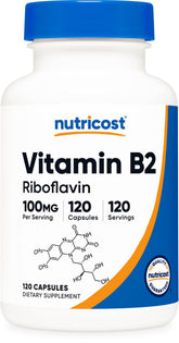 Nutricost Vitamine B2 dans la bouteille, format pratique pour une supplémentation quotidienne.