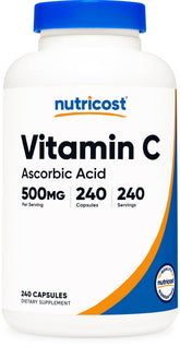 Nutricost vitamine C 500 mg – bouteille de gélules: soutien quotidien de l'immunité végétarienne.