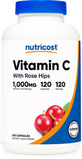 Nutricost Vitamine C avec cynorrhodon, bouteille prête pour routine quotidienne