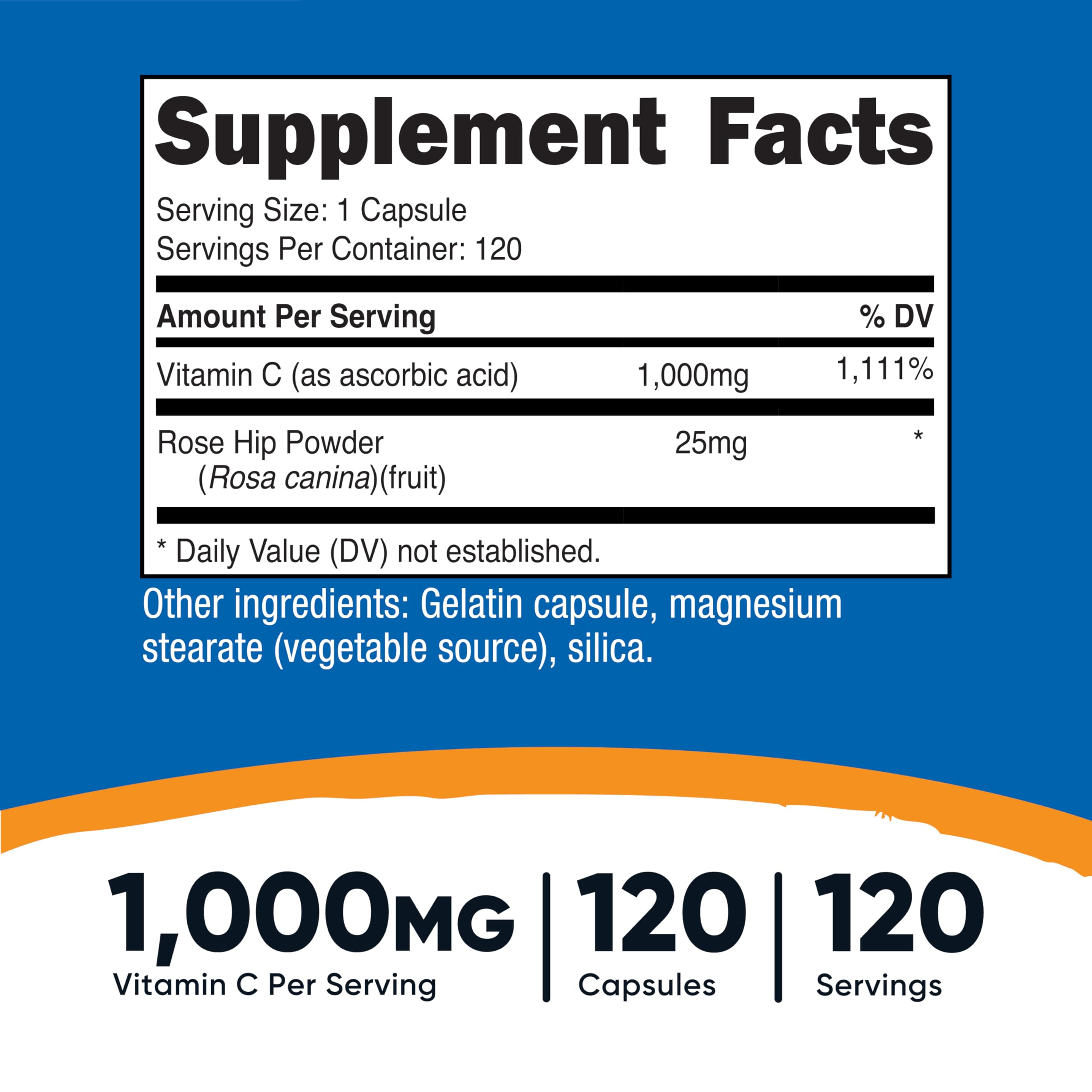 Nutricost Vitamine C avec cynorrhodon, capsules faciles à avaler