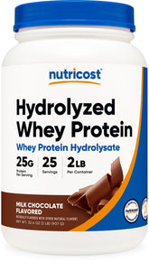 Nutricost protéine whey hydrolysée chocolat, poudre prête au mélange après l'entraînement.