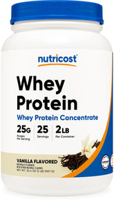 Nutricost Whey Protein Concentrate Vanille – bouteille 2 lb prête pour récupération après l'entraînement.