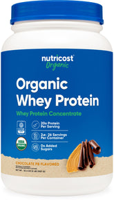 Nutricost Protéine Whey Concentre chocolat beurre de cacahuète, shake délicieux et nourrissant.