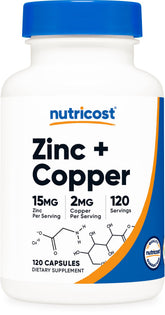 Nutricost Zinc + Cuivre: gélules dans la bouteille, prise quotidienne pratique pour le bien-être.