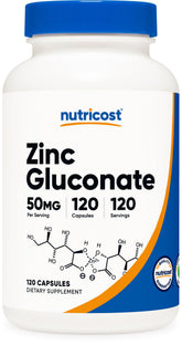 Nutricost Zinc Gluconate – bouteille de 120 capsules, routine pratique.
