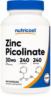 Nutricost Zinc Picolinate 30 mg – bouteille de capsules végétariennes faciles à prendre.
