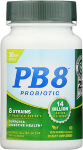 Nutrition Now PB 8 Acidophilus, bouteille de capsules, soutien éventuel à la digestion après les repas.