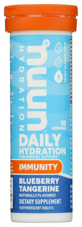 Nuun Immunity Blueberry Tangerine dans un tube, hydratation pratique en déplacement.