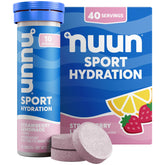 Nuun Sport Tablettes fraise-citronnade dans la boîte pour une hydratation pratique.