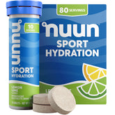 Nuun tablettes électrolyte citron-lime dans boîte, hydratation pratique pour le sport.