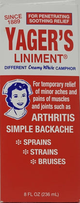 Yager’s Liniment OAKHURST 8onces: bouteille prête à l’emploi pour soulager douleurs et inconfort.