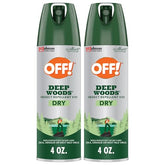 OFF! Deep Woods Dry Aérosol – bouteille visible, répulsif longue durée pour l'extérieur.