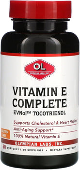 Vitamine E Complete Tocomin d'Olympian Labs, bouteille et capsules faciles à prendre