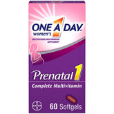 ONE A DAY Prenatal 1: bouteille avec capsules molles faciles à avaler, pratique au quotidien.
