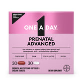 ONE A DAY Prenatal Advanced – Bouteille avant, formulation complète pour soutenir le développement cérébral.