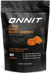 ONNIT Alpha Brain: bouteille de bonbons gélifiés, dégustation discrète pour rester concentré au travail.