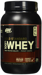 Optimum Nutrition Gold Standard Whey Delicious Strawberry dans une bouteille, idéal pour démarrer la journée.