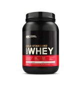 Optimum Nutrition Gold Standard Protéine de lactosérum, poudre cookies et creme dans un verre, préparation rapide après entraînement.