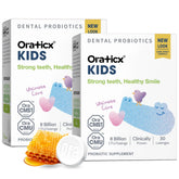 OraTicx Kids Probiotiques Dentaires – bouteille montrant la formule pour dents saines.