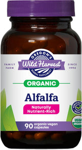 Oregon's Wild Harvest Alfalfa capsules packshot montrant le flacon pratique.
