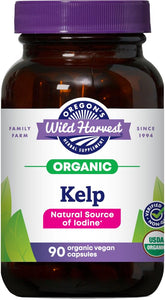 Oregon's Wild Harvest Kelp capsules, bouteille ouverte, source naturelle d'iode pour routine quotidienne.