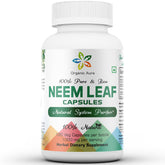 Organic Aura Neem Capsules: bouteille de gélules, soutien potentiel du système immunitaire.