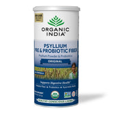 Poudre psyllium Organic India dans un flacon, source de fibre naturelle pour le quotidien.