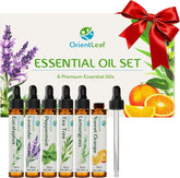 ORIENTLEAF: bouteilles ambrées d'huiles essentielles pour diffusion durable et pratique.