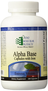 Ortho Alpha Base: capsules-fer dans une bouteille, soutien nutritionnel quotidien possible.