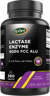 Oxify Lactase 9000, bouteille 360 tablettes, pratique pour la routine quotidienne.