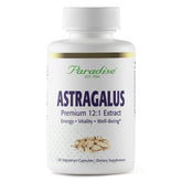 Paradise Herbs Astragalus Extrait, bouteille et capsules végétales, soutien énergétique potentiel.