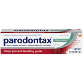 Parodontax Clean Mint, bouteille de dentifrice, fraîcheur durable et soutien des gencives.