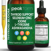 Gouttes Peak Form Official dans une bouteille pour le soutien thyroïdien potentiel.
