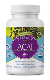 Perfect Supplements Acai lyophilise bouteille, supplément pratique pour énergie naturelle.