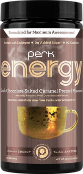 Perk Energy emballage montrant l’aspect du produit et son positionnement énergie-goût.