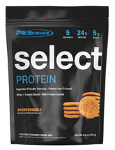 PEScience Select Protein Snickerdoodle bouteille montrant l emballage et la promesse de goût.